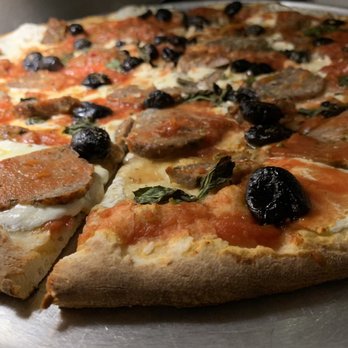 Juliana's - Margherita Pizza with Meatballs and Black Olives - Pizza Near Me - Brooklyn, New York Juliana's - Margherita Pizza with Meatballs and Black Olives - Pizza Near Me - Brooklyn, New York
