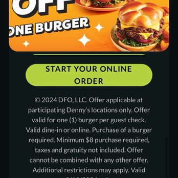 Denny's - Screen shot from app - Diners Near Me - Del Mar, California