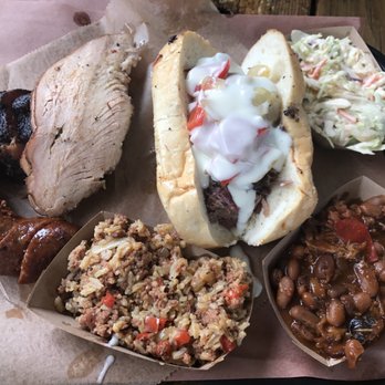 Crydermans Barbecue - Sausage- rice- brisket- cheese steak - beans and slaw. - Barbeque Near Me - Cocoa, Florida Crydermans Barbecue - Sausage- rice- brisket- cheese steak - beans and slaw. - Barbeque Near Me - Cocoa, Florida