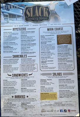 Menu photo 1 Slack Drinks and Dining Joseph, OR Menu photo 1 Slack Drinks and Dining Joseph, OR