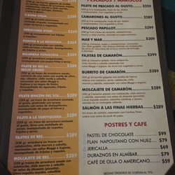 El Rincón del Sol - Menu