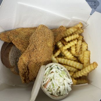 My Three Sons Grill - The catfish dinner consists of two pieces of fish, a side of French fries, and a choice between green beans or coleslaw. - Food Trucks Near Me - Louisville, Kentucky My Three Sons Grill - The catfish dinner consists of two pieces of fish, a side of French fries, and a choice between green beans or coleslaw. - Food Trucks Near Me - Louisville, Kentucky