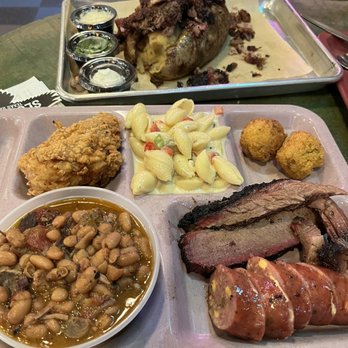 The Slow Bone - Chicken brisket hush puppies sausage beans Mac - Barbeque Near Me - Dallas, Texas The Slow Bone - Chicken brisket hush puppies sausage beans Mac - Barbeque Near Me - Dallas, Texas