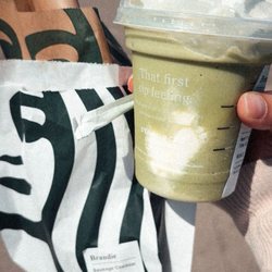 Starbucks - Matcha Crme Frappuccino Blended Beverage, Chocolate Cake Pop and Bacon, Gouda & Egg Sandwich
