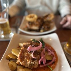 Blue Water - Faroe Island Salmon* (GF) Grilled Peach Pork Chop