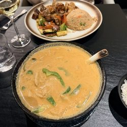J1 Sushi And Japanese Kitchen - Top, hibachi steak and chicken Bottom , Panang Curry with Chicken