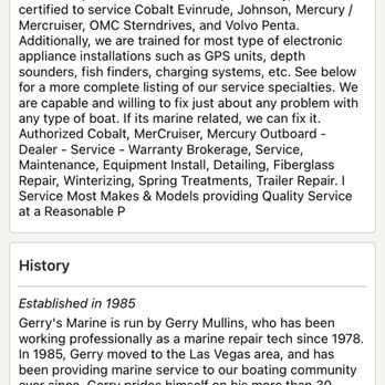 Gerry's Marine - Says right there - services cobalt Evinrude... - Boating Near Me - Boulder City, Nevada