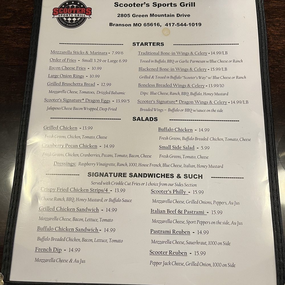 Scooter's Sports Grill - Menu - American Near Me - Branson, Missouri