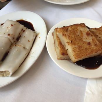 Aberdeen - Beef cheong fan (long rice noodle wrapping minced beef) on left. Lo baak gou (fried turnip cake) on right. - Dim Sum Near Me - White Plains, New York