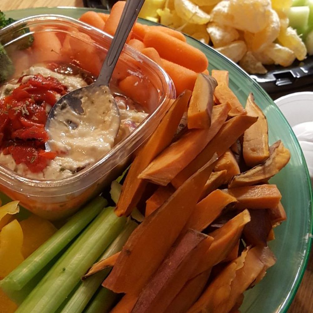 Caffeine - Veggie platter with hummus and fruit platter - Coffee & Tea Near Me - Toronto, Ontario Caffeine - Veggie platter with hummus and fruit platter - Coffee & Tea Near Me - Toronto, Ontario