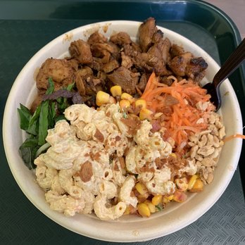 Okonomi Asian Grill - Garlic rice, Mac salad, Korean chicken - Korean Near Me - Fairfax, Virginia