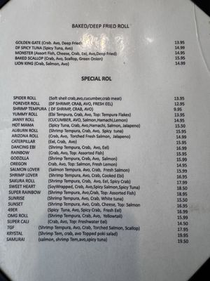 Menu photo 1 Sakura Sushi Auburn, CA