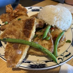 Pork chop with string beans lunch special Pork chop with string beans lunch special