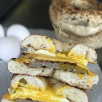 Demo's Grille - Bagel Sausage Egg and Cheese $4.99 - Food Trucks Near Me - Hilliard, Ohio