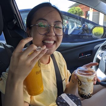 Boba Bliss - i'm SO HAPPY. mango jasmine tea, matcha taro ube, and creme brûlée boba - Bubble Tea Near Me - Dublin, California