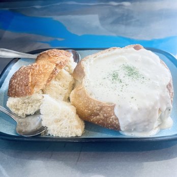 Simply Fish Seafood - Clam chowder in bread bowl - Fish & Chips Near Me - Costa Mesa, California Simply Fish Seafood - Clam chowder in bread bowl - Fish & Chips Near Me - Costa Mesa, California
