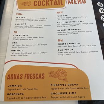 Left Coast Brewing - Cocktail Menu & Agua Frescas - Distilleries Near Me - Ontario, California