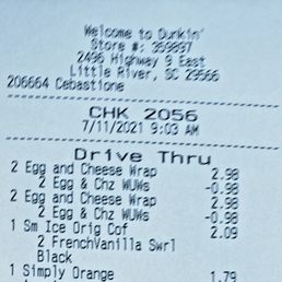 Breakfast receipt