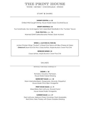 Menu photo 1 The Print House Fleischmanns, NY Menu photo 1 The Print House Fleischmanns, NY