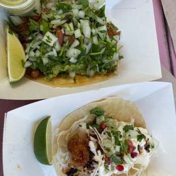Barracuda Taco Stand - Pork on top fish on bottom. Both delicious - Tacos Near Me - New Orleans, Louisiana