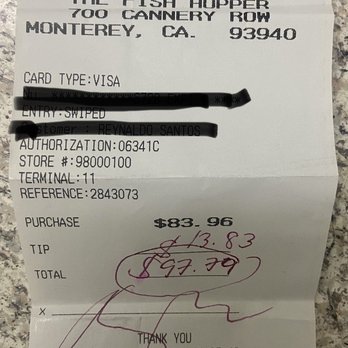 The Fish Hopper - Receipt - Seafood Near Me - Monterey, California The Fish Hopper - Receipt - Seafood Near Me - Monterey, California