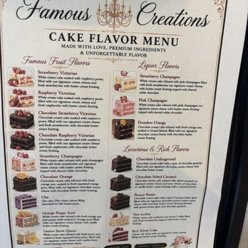 Famous Creations - Cake flavor menu - Bakeries Near Me - Vacaville, California Famous Creations - Cake flavor menu - Bakeries Near Me - Vacaville, California