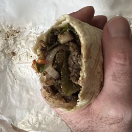 Inside the beef shawerma. Lots of meat! Inside the beef shawerma. Lots of meat!