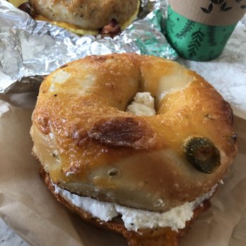 Seize the Bagel - Hazel Dell - Jalapeño cheddar bagel and cream cheese toasted - Breakfast & Brunch Near Me - Vancouver, Washington Seize the Bagel - Hazel Dell - Jalapeño cheddar bagel and cream cheese toasted - Breakfast & Brunch Near Me - Vancouver, Washington