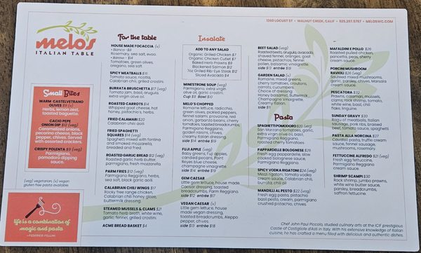 Menu photo 1 Melo's Italian Table Walnut Creek, CA Menu photo 1 Melo's Italian Table Walnut Creek, CA