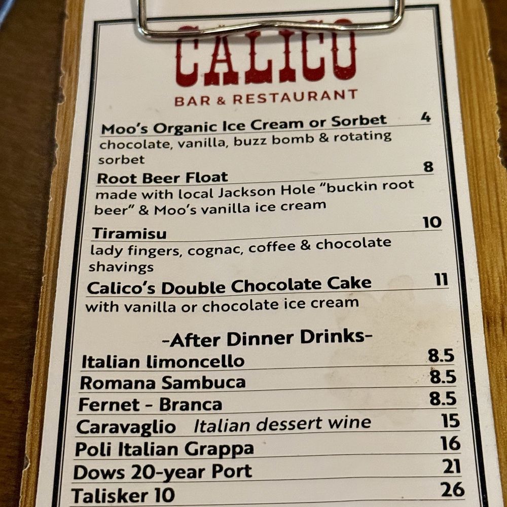 Calico Restaurant and Bar - Menu - Italian Near Me - Wilson, Wyoming Calico Restaurant and Bar - Menu - Italian Near Me - Wilson, Wyoming