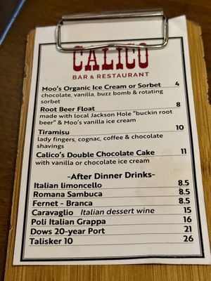 Menu photo 1 Calico Restaurant and Bar Wilson, WY Menu photo 1 Calico Restaurant and Bar Wilson, WY
