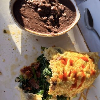 Madres Brunch - Bacon and spinach Omelette with black beans - Breakfast & Brunch Near Me - Long Beach, California Madres Brunch - Bacon and spinach Omelette with black beans - Breakfast & Brunch Near Me - Long Beach, California