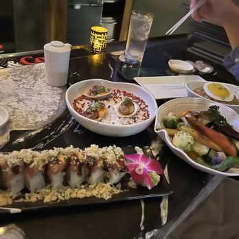 Morimoto - Tiger Roll. Oyster foie gras. Seasonal vegetables. Duck fried rice. - Japanese Near Me - Las Vegas, Nevada Morimoto - Tiger Roll. Oyster foie gras. Seasonal vegetables. Duck fried rice. - Japanese Near Me - Las Vegas, Nevada