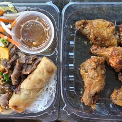 Banh Cuon Tan Dinh Deli - Vermicelli to-go pack and an order of chicken wings