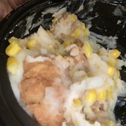 KFC - Famous bowl.... Without gravy or cheese. At least we got popcorn chicken this time!