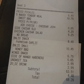 Buffalo Wild Wings - Receipt. Great food but service was lacking. Poor mgmt for a Friday night. - American Near Me - Mason, Ohio Buffalo Wild Wings - Receipt. Great food but service was lacking. Poor mgmt for a Friday night. - American Near Me - Mason, Ohio