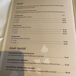 Zagreb Steak-House - Menu as of August 2022
