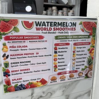 Watermelon World Juices - Smoothie Menu - Juice Bars & Smoothies Near Me - New York, New York