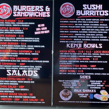 Kenji Burger - Menu as of 5/25/25 - Burgers Near Me - Lihue, Hawaii