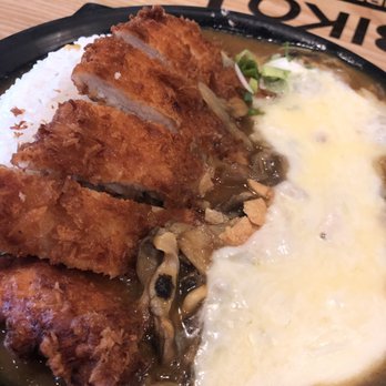 Abiko Curry - Mushroom Curry Rice with added cheese and pork cutlet - Japanese Curry Near Me - New York, New York Abiko Curry - Mushroom Curry Rice with added cheese and pork cutlet - Japanese Curry Near Me - New York, New York