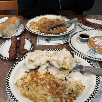 Black Bear Diner - Southern Scramble Chicken Fried Steak & Eggs with biscuits(minus the gravy and eggs) Sides of bacon Side of one Pancake - Diners Near Me - Rancho Cucamonga, California