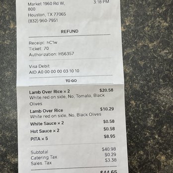 Gyro King - The receipt that says no tomatoes - Mediterranean Near Me - Houston, Texas Gyro King - The receipt that says no tomatoes - Mediterranean Near Me - Houston, Texas