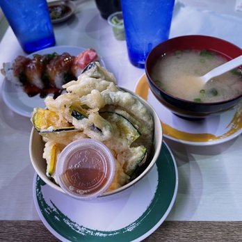 Genki Sushi - Kabocha Tempura, Miso Soup, green Spicy Tuna String Bean Roll - Sushi Bars Near Me - Waipahu, Hawaii