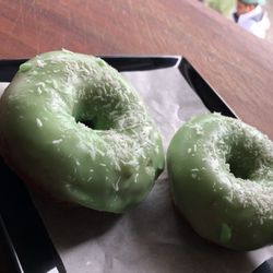 Matta - Pandan Donuts with a pandan coconut milk glaze and coconut shavings