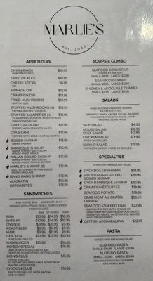 Menu photo 2 Marlie’s Restaurant French Settlement, LA Menu photo 2 Marlie’s Restaurant French Settlement, LA