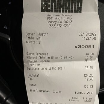 Benihana - Downey - Over $200 spent including tip and gratuity for one of the worst culinary experiences of my adult life thus far. - Sushi Bars Near Me - Downey, California