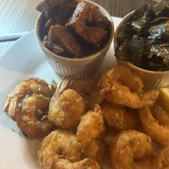 Southern Fire Kitchen - Fried shrimp with yams and collards - Southern Near Me - Brookhaven, Georgia Southern Fire Kitchen - Fried shrimp with yams and collards - Southern Near Me - Brookhaven, Georgia