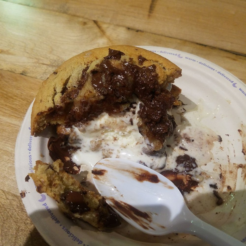 Insomnia Cookies - Cookiewich- chocolate chunk and peanut butter cup fudge swirl something - Desserts Near Me - Raleigh, North Carolina