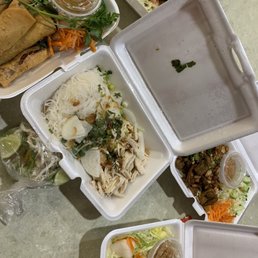 Take out pho noodles/chicken, spring rolls, salad, pork and beef bun Take out pho noodles/chicken, spring rolls, salad, pork and beef bun