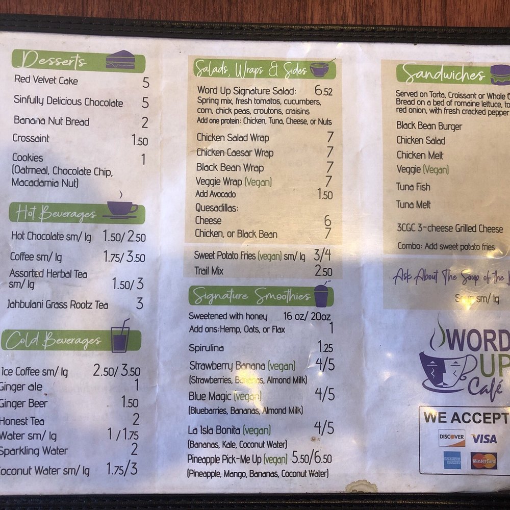 Word Up Cafe - back of menu - Cafes Near Me - Brooklyn, New York Word Up Cafe - back of menu - Cafes Near Me - Brooklyn, New York